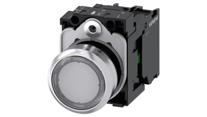 Podświetlany przycisk, 22 mm okrągły metalowy płaski chwilowy typ styku z uchwytem 3SU1152-0AB70-1BA0