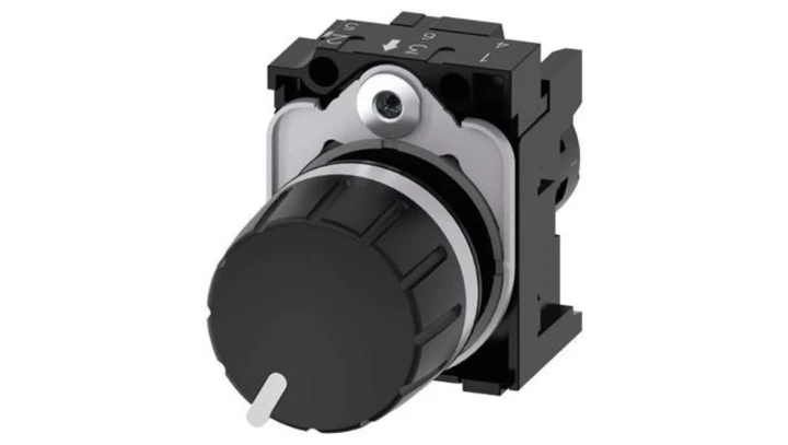 Potencjometr kompaktowy 22mm 1kOhm 1W IP69(K) tworzywo czarna gałka z uchwytem przył śrub SIRIUS ACT 3SU1200-2PQ10-1AA0