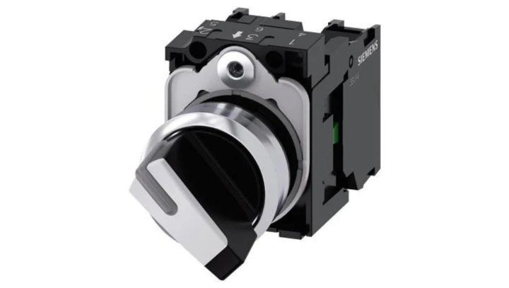 Przełącznik krótkie pióro 2-poz bistabilny czarny/biały styk 1Z+1R przył śrubowe 22mm metal SIRIUS ACT 3SU1150-2BF60-1MA0