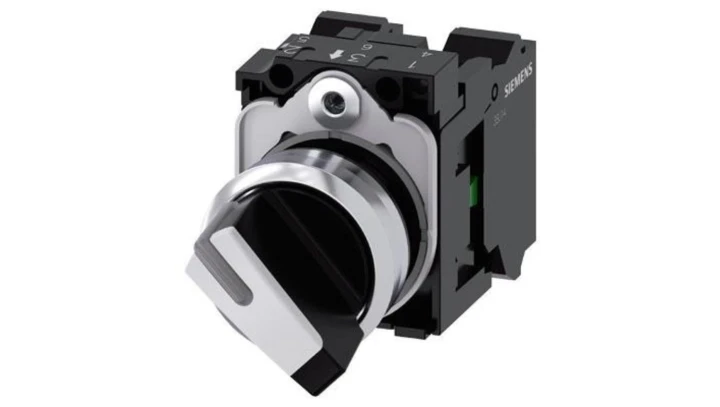 Przełącznik krótkie pióro 2-poz bistabilny czarny/biały styk 1Z+1R przył sprężynowe 22mm metal SIRIUS ACT 3SU1150-2BF60-3MA0