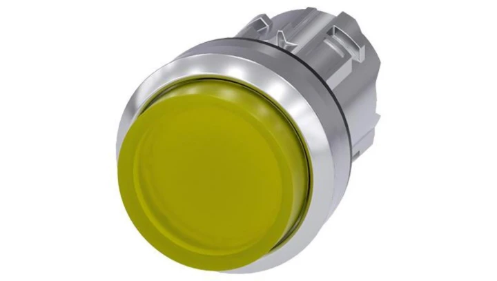 Przycisk podświetlany, 22 mm, okrągły, metalowy, błyszczący, żółty, przycisk, podniesiony