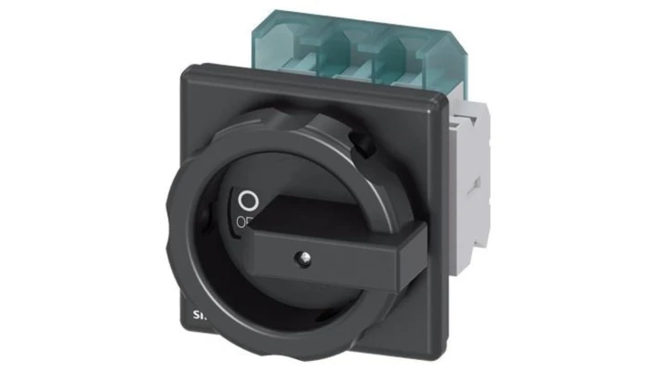 Rozłącznik główny 3P 63A 22kW AC23A 400V styki pom 1Z 1R montaż tablicowy pokrętło czarne 4 otwory 3LD2504-1TP51