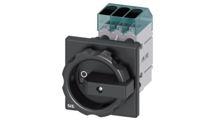 Rozłącznik główny 3P 40A 18,5kW AC23A 400V montaż tablicowy otwór centralny 22.5 mm pokrętło czarne piórkowe 3LD3354-0TK51