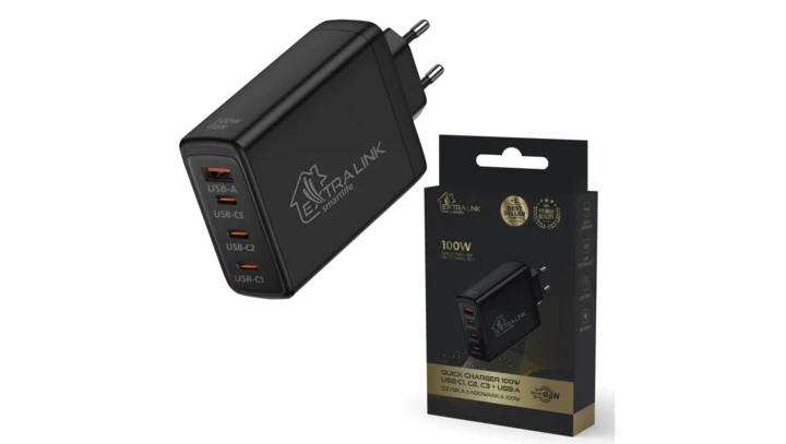 Ładowarka 3x USB-C, USB-A, CHARESL01 Extralink Smart Life Fast Charger 100W GaN