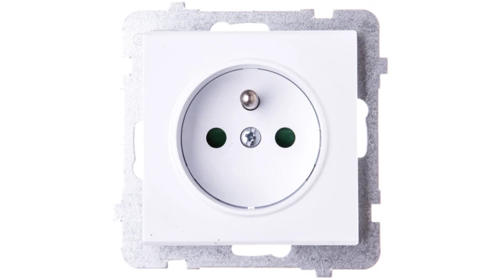 SONATA Gniazdo pojedyncze z uziemieniem z przesłonami torów prądowych biały mat GP-1RZP/m/75