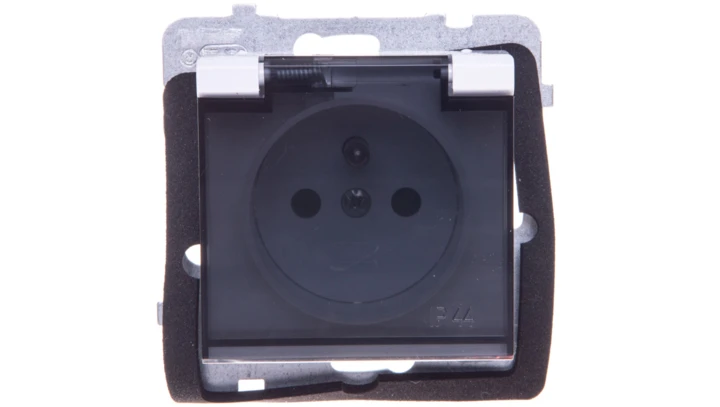 SONATA Gniazdo bryzgoszczelne z uziemieniem IP-44 z przesłonami torów prądowych wieczko przezroczyste biały mat GPH-1RZP/m/75/d