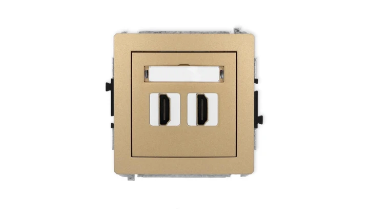 DECO Mechanizm gniazda podwójnego HDMI 2.1, 8K złoty metalik 8DHDMI-6