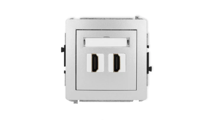 DECO Mechanizm gniazda podwójnego HDMI 2.1, 8K srebrny metalik 7DHDMI-6