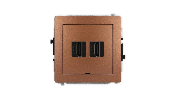 DECO Mechanizm gniazda podwójnego HDMI 2.1, 8K, bez pola opisowego brązowy metalik 9DHDMIBO-6