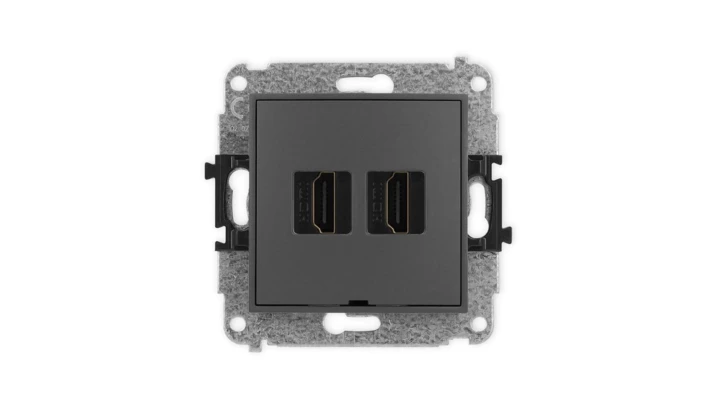 ICON Mechanizm gniazda podwójnego HDMI 2.1, 8K, bez pola opisowego grafitowy mat 28IHDMIBO-6