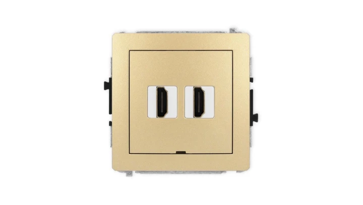 DECO Mechanizm gniazda podwójnego HDMI 2.1, 8K, bez pola opisowego złoty 29DHDMIBO-6