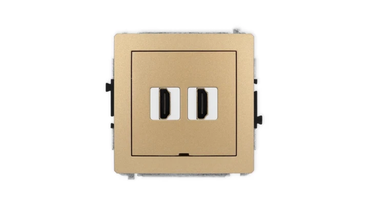 DECO Mechanizm gniazda podwójnego HDMI 2.1, 8K, bez pola opisowego złoty metalik 8DHDMIBO-6