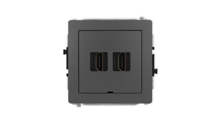 DECO Mechanizm gniazda podwójnego HDMI 2.1, 8K, bez pola opisowego grafitowy mat 28DHDMIBO-6