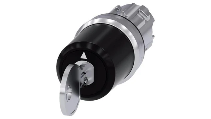 SIRIUS ACT PRZEŁĄCZNIK Z KLUCZEM CES 22MM OKRĄGŁY METAL BŁYSZCZĄCY NR ZAMKA SSG10 Z 2 KLUCZAMI 3 POZ. I-O-II 3SU1050-5BN010AA0