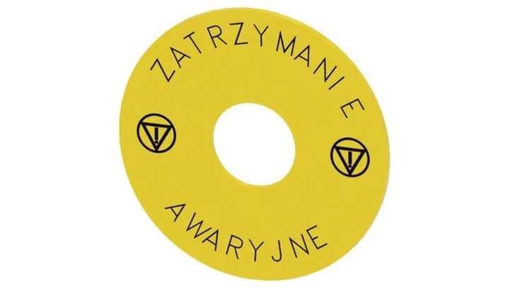 Etykieta podkładkowa żółta okrągła 75mm z inskrypcją /ZATRZYMANIE AWARYJNE/ otwór 22mm SIRIUS ACT 3SU1900-0BB31-0ND0 /10szt./