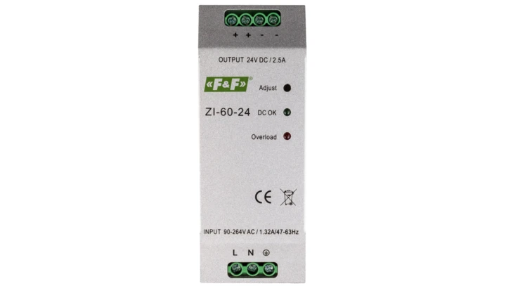 Zasilacz impulsowy 230VAC/24VDC 60W 2,5A ZI-60-24V