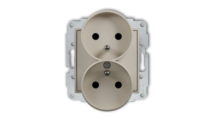 MINI Mechanizm gniazda podwójnego do ramki z uziemieniem 2x(2P+Z) (przesłony torów prądowych) taupe 60MGPR-2zp