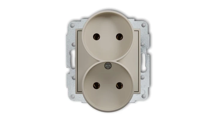 MINI Mechanizm gniazda podwójnego do ramki bez uziemienia 2x2P (bez przesłon torów prądowych) taupe 60MGPR-2