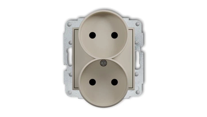 MINI Mechanizm gniazda podwójnego do ramki bez uziemienia 2x2P (przesłony torów prądowych) taupe 60MGPR-2p