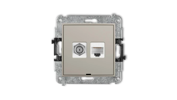 MINI Mechanizm gniazda antenowego poj. typu F (SAT) + gniazda komp. poj. 1xRJ45, kat. 6, 8-stykowy, bez opisu taupe 60MGFKBO-3