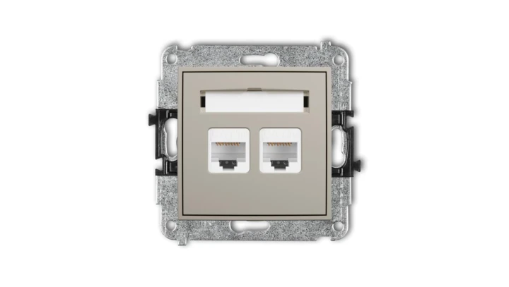 MINI Mechanizm gniazda komputerowego podwójnego 2xRJ45, kat. 5e, 8-stykowy taupe 60MGK-2
