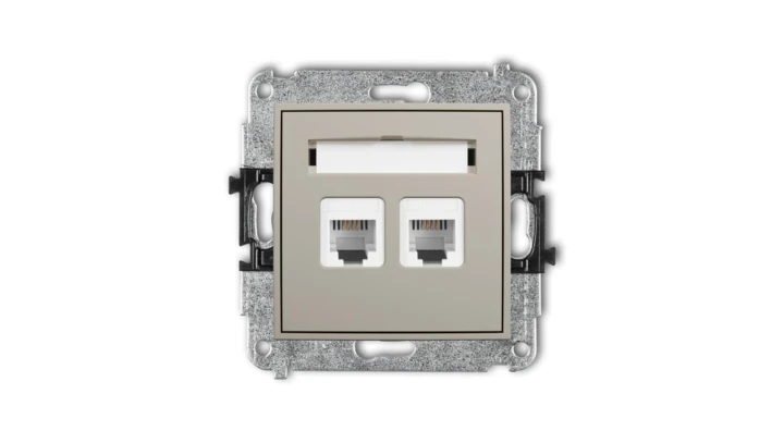 MINI Mechanizm gniazda telefonicznego podwójnego 2xRJ11, 4-stykowy, beznarzędziowe taupe 60MGT-2