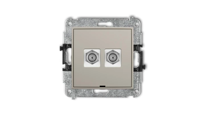 MINI Mechanizm gniazda antenowego podwójnego typu F (SAT) niklowany, bez pola opisowego taupe 60MGFBO-2
