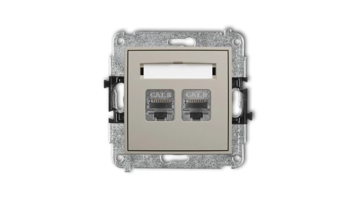 MINI Mechanizm gniazda komputerowego podwójnego 2xRJ45, kat. 8, ekranowany, 8-stykowy taupe 60MGK-12
