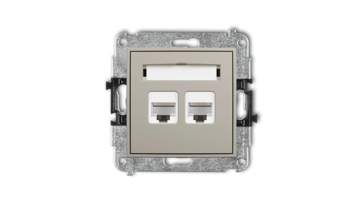 MINI Mechanizm gniazda komputerowego podwójnego 2xRJ45, kat. 6A, 8-stykowy taupe 60MGK-8
