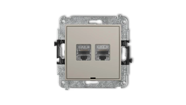 MINI Mechanizm gniazda komputerowego podwójnego 2xRJ45, kat. 8, ekranowany, 8-stykowy, bez pola opisowego taupe 60MGKBO-12