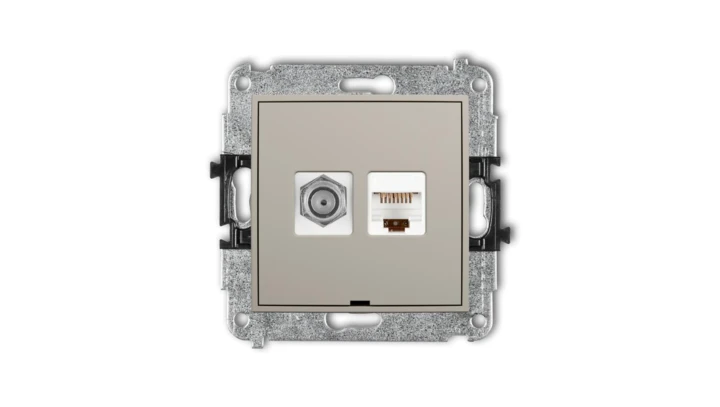 MINI Mechanizm gniazda antenowego poj. typu F (SAT) + gniazda komp. poj. 1xRJ45, kat. 5e, 8-stykowy, bez opisu taupe 60MGFKBO-1