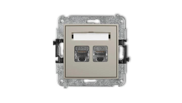 MINI Mechanizm gniazda komputerowego podwójnego 2xRJ45, kat. 6, ekranowany, 8-stykowy taupe 60MGK-6