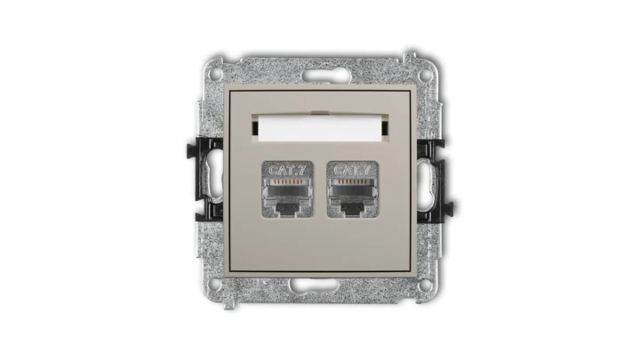 MINI Mechanizm gniazda komputerowego podwójnego 2xRJ45, kat. 7, ekranowany, 8-stykowy taupe 60MGK-10