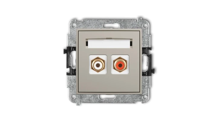 MINI Mechanizm gniazda podwójnego RCA (typu cinch - biały i czerwony, pozłacany) taupe 60MGRCA-2