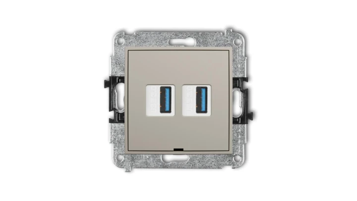 MINI Mechanizm gniazda podwójnego 2xUSB A-A 3.0, bez pola opisowego taupe 60MGUSBBO-6
