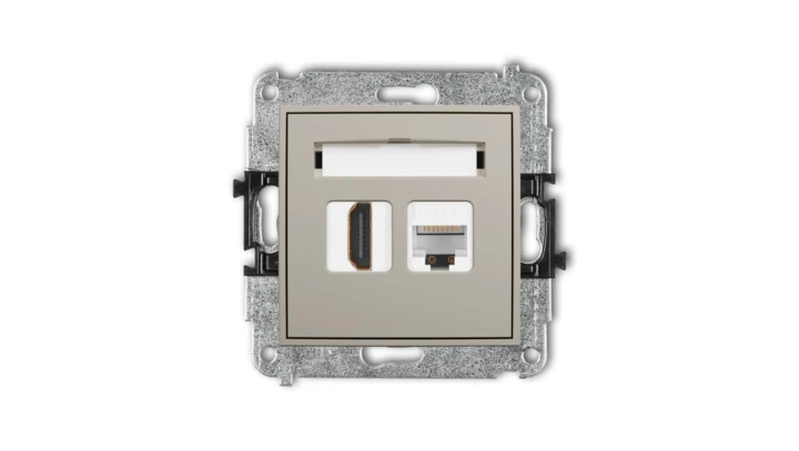 MINI Mechanizm gniazda pojedynczego HDMI 2.0, 4K + gniazda komp. poj. 1xRJ45, kat. 5e, 8-stykowy taupe 60MGHK