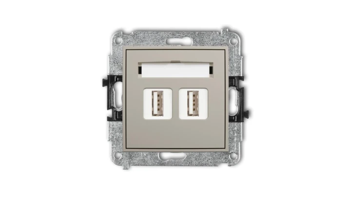 MINI Mechanizm gniazda podwójnego 2xUSB A-A 2.0 taupe 60MGUSB-2