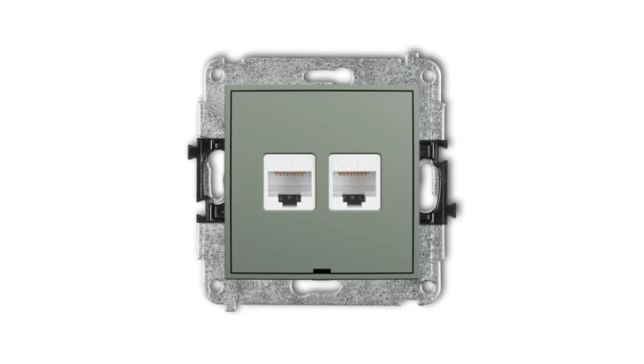 MINI Mechanizm gniazda komputerowego podwójnego 2xRJ45, kat. 6, 8-stykowy, bez pola opisowego szałwiowy 61MGKBO-4