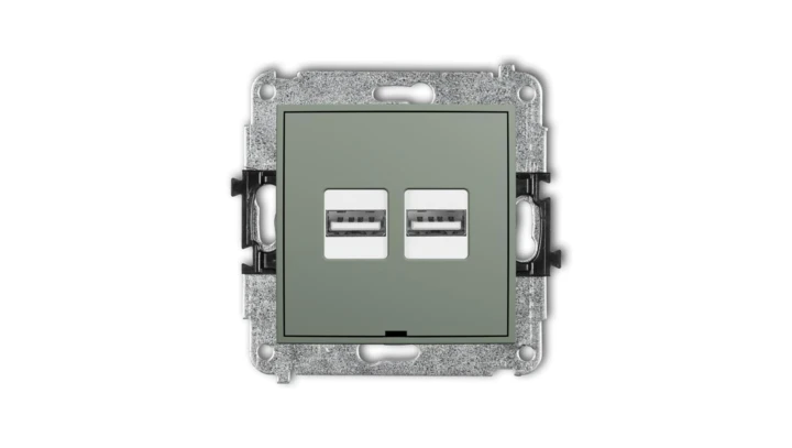 MINI Mechanizm ładowarki USB podwójnej 2xUSB A, 15,5W max., 5V, 3.1A, bez pola opisowego szałwiowy 61MCUSBBO-6