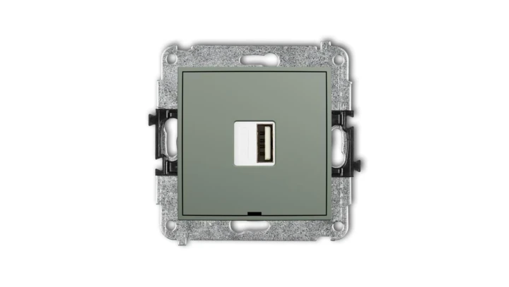 MINI Mechanizm ładowarki USB pojedynczej USB A, 5W max., 5V, 1A, bez pola opisowego szałwiowy 61MCUSBBO-1