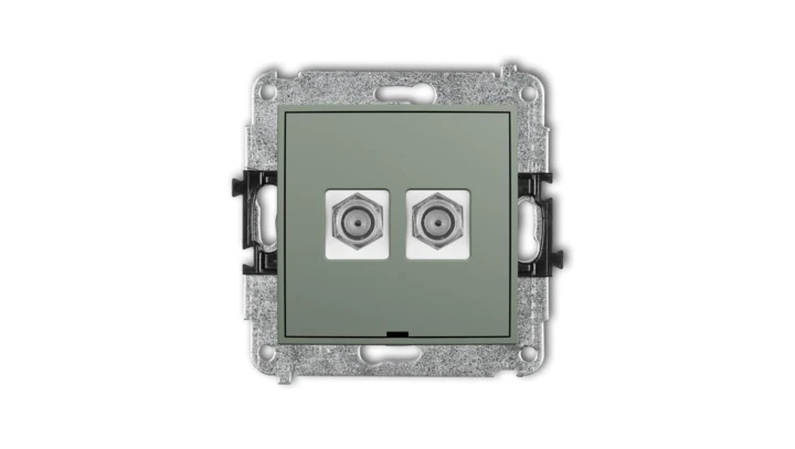 MINI Mechanizm gniazda antenowego podwójnego typu F (SAT) niklowany, bez pola opisowego szałwiowy 61MGFBO-2