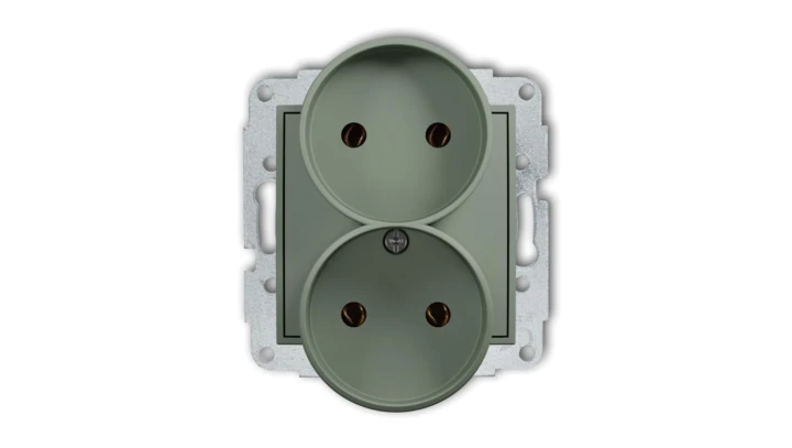 MINI Mechanizm gniazda podwójnego do ramki bez uziemienia 2x2P (bez przesłon torów prądowych) szałwiowy 61MGPR-2