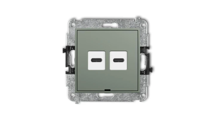 MINI Mechanizm ładowarki USB podwójnej 2xUSB C, 20W max., bez pola opisowego szałwiowy 61MCUSBBO-7