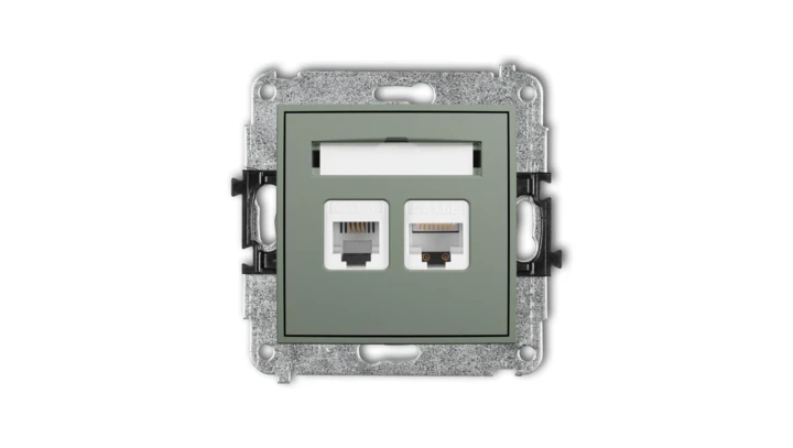 MINI Mechanizm gniazda telefonicznego 1xRJ11 + komputerowego poj. 1xRJ45, kat. 5e, 8-stykowy, beznarzędziowe szałwiowy 61MGTK