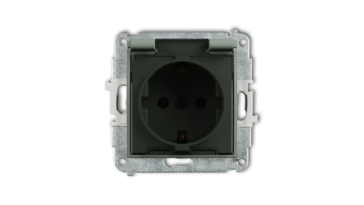 MINI Mechanizm gniazda bryzgoszczelnego z uziemieniem SCHUKO 2P+Z (klapka dymna przesłony torów prądowych) szałwiowy 61MGPB-1sdp