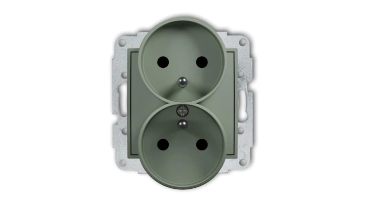 MINI Mechanizm gniazda podwójnego do ramki z uziemieniem 2x(2P+Z) (przesłony torów prądowych) szałwiowy 61MGPR-2zp
