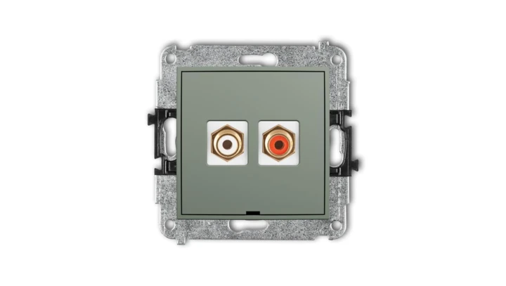 MINI Mechanizm gniazda podwójnego RCA, bez pola opisowego (typu cinch - biały i czerwony, pozłacany) szałwiowy 61MGRCABO-2