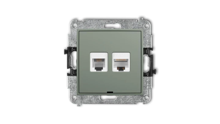 MINI Mechanizm gniazda telefonicznego 1xRJ11 + komp. poj. 1xRJ45 kat. 5e 8-stykowy, beznarzędziowe, bez opisu szałwiowy 61MGTKBO