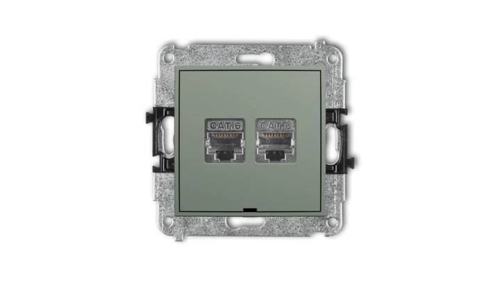 MINI Mechanizm gniazda komputerowego podwójnego 2xRJ45, kat. 6, ekranowany, 8-stykowy, bez pola opisowego szałwiowy 61MGKBO-6