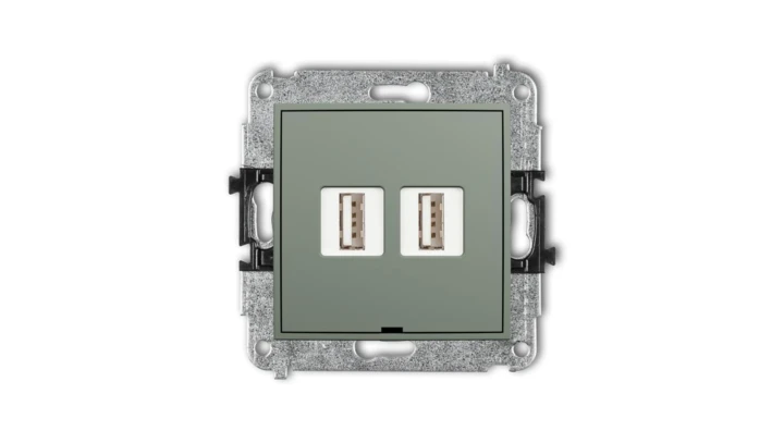 MINI Mechanizm gniazda podwójnego 2xUSB A-A 2.0, bez pola opisowego szałwiowy 61MGUSBBO-2